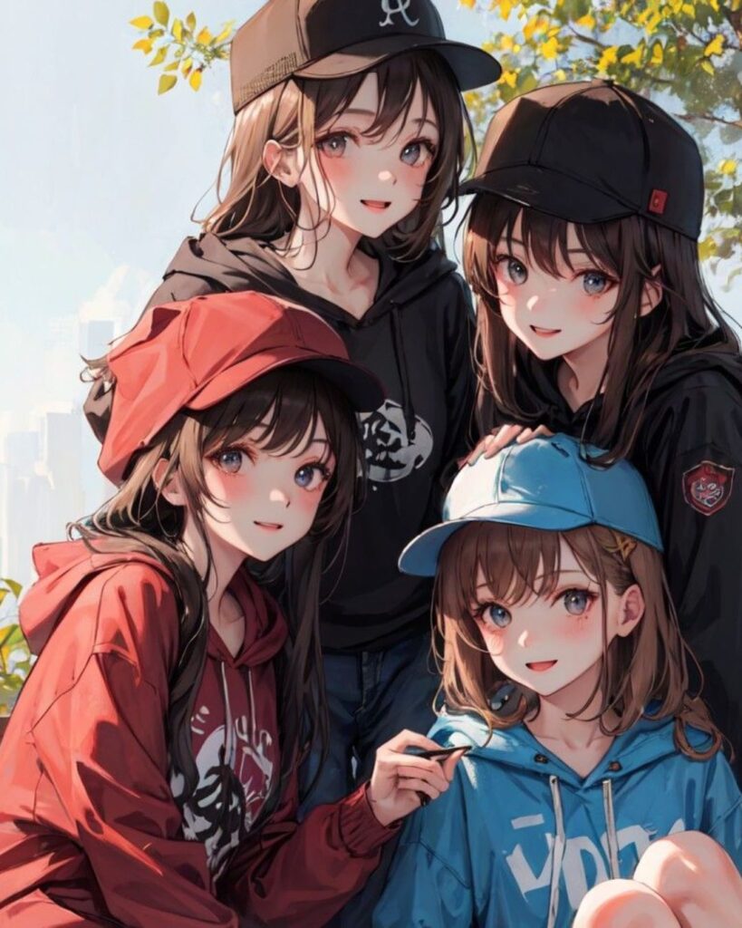 4 friends group dp girl cute cartoon