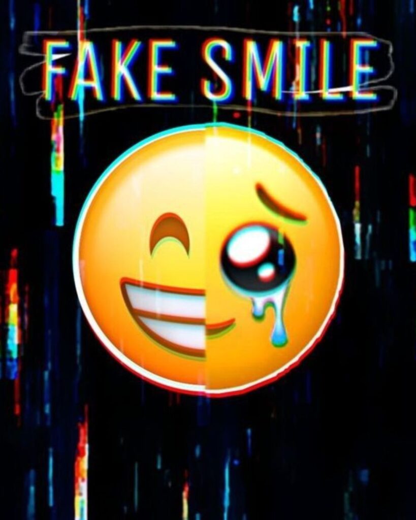 Fake smile depressing sad emoji dp